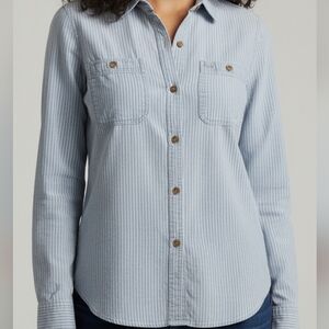 CHAPS Blue Striped Women's LG Button Down Shirt Classic Staple Contemporary